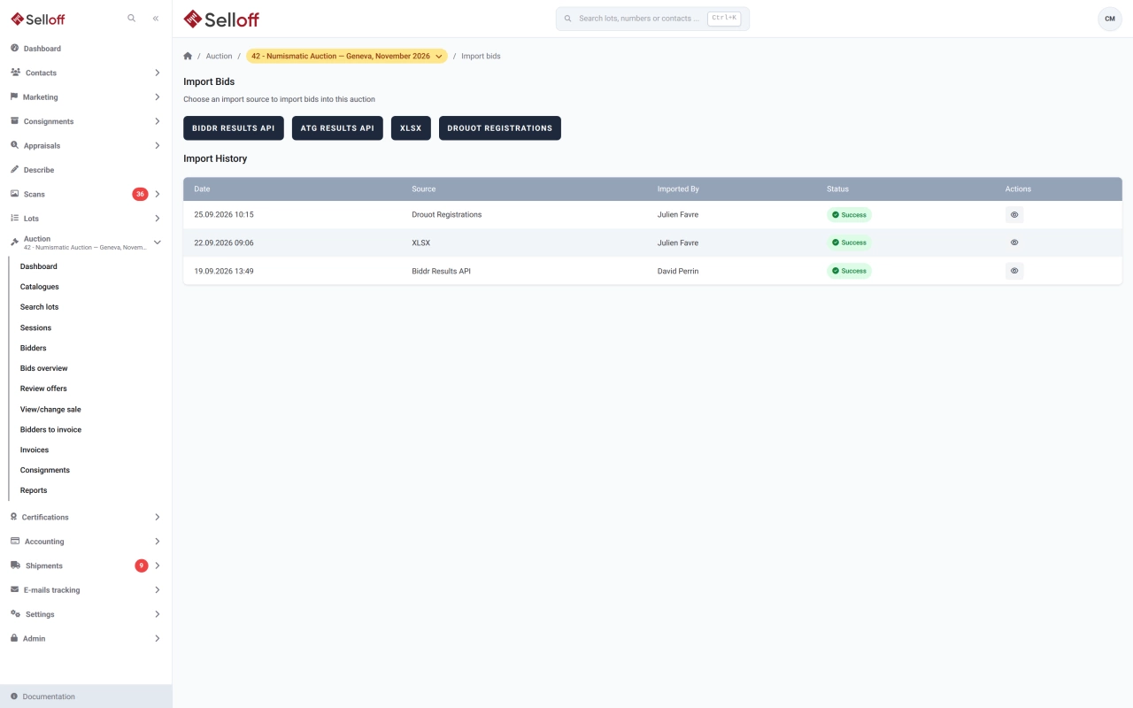 Bid import from platforms
