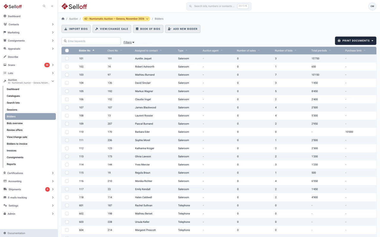 Bidder registration & tracking