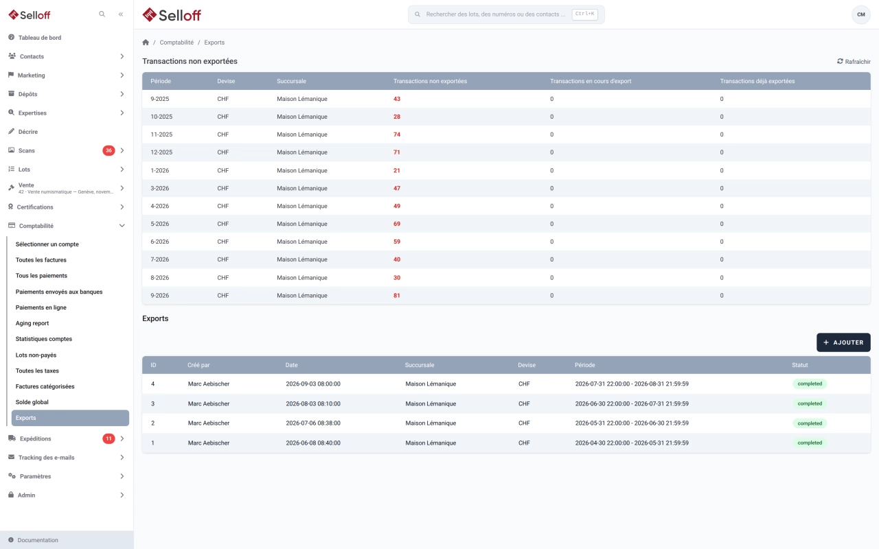 Export comptable