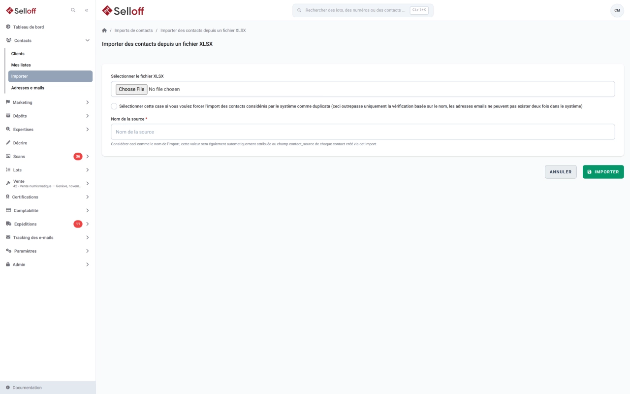 Import de contacts